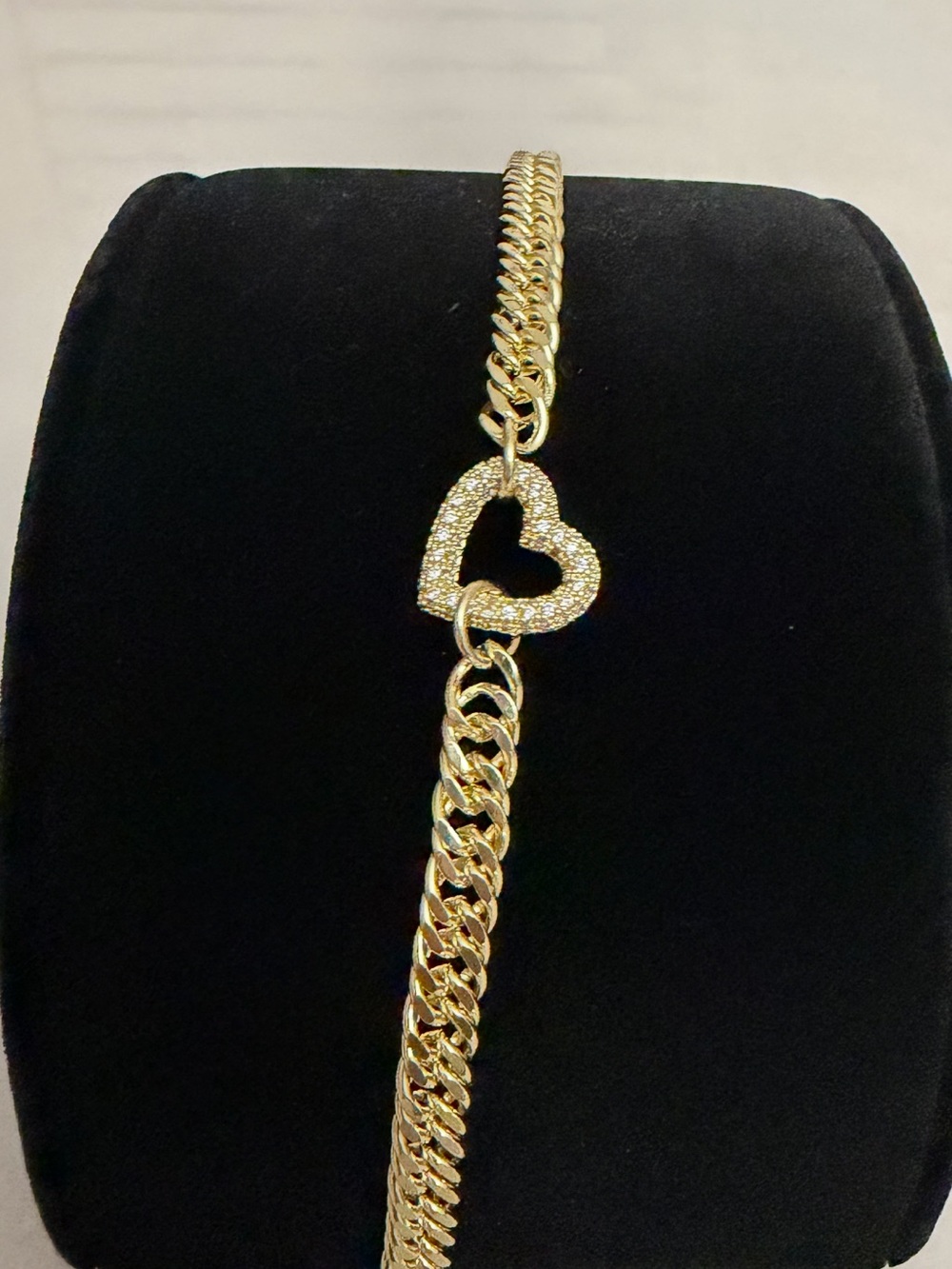 Gold Tone with CZ Stones Heart Link Anklet